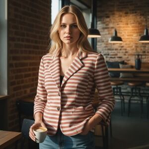 Cartonnier Striped Blazer Jacket Women's XS Coral‎ White Button Front